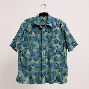 LL Bean Outdoors Men's Short Sleeve Button Up Shirt Blue Floral Size Large
